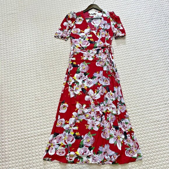 NWT Anthropologie Rosalia Red floral Wrap Midi Dress Size 6 - Picture 2 of 12